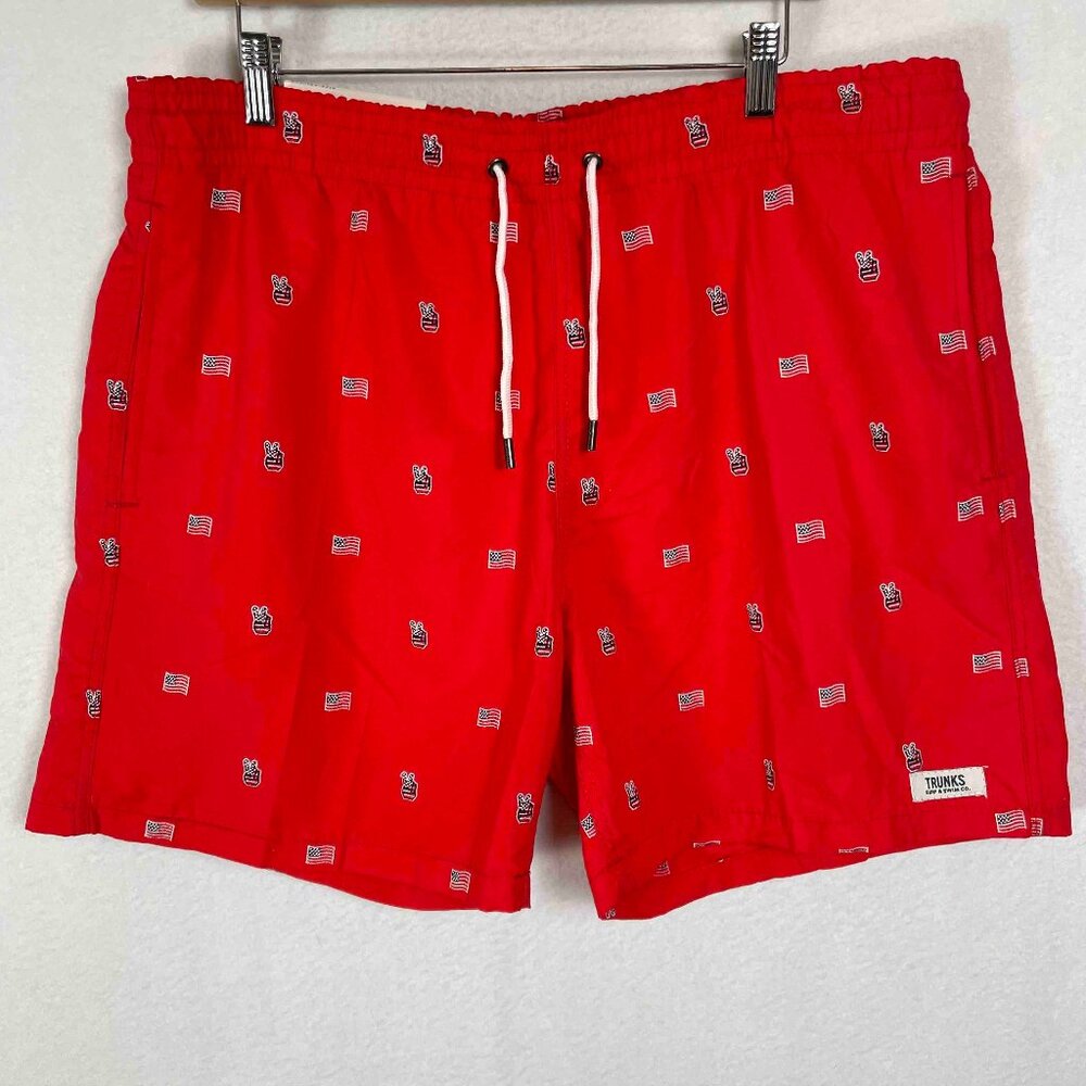 Trunks Surf & Swim Co NWT Embroidered Patriotic Flag Swim Shorts Mens XXL